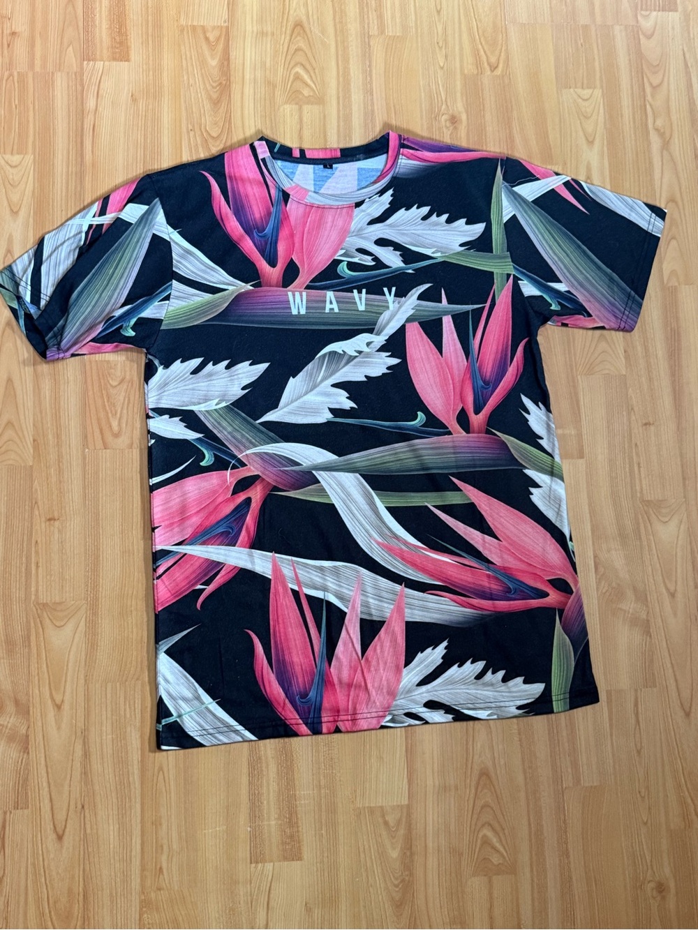 Men's Black Tropical Floral Short-Sleeve Tee - Pink & Green